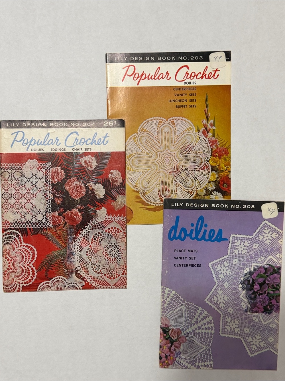 3 Vintage 1960’s Lily Crochet Doilies pattern Books